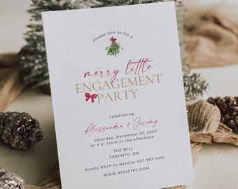 Christmas Engagement Party Invite, Winter Wedding Invitation, Editable Holiday Engagement Card, Festive Wedding Template 5x7 AB09