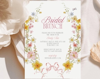 Spring Floral Bridal Brunch Invitation, Garden Wildflower Bridal Shower Invite, Digital Download AB04