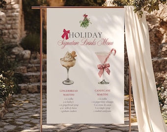 Holiday Signature Cocktail Sign, Christmas Drink Menu Poster Template, Printable Wedding Bar Sign, Festive Bridal Shower Decor AB09