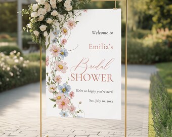 Spring Wildflower Bridal Shower Welcome Sign, Summer Floral Welcome Poster, Bridal Brunch Sign Template, Digital Download AB03