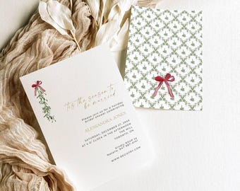 Christmas Bridal Shower Invitation Template, Tis The Season To be Married Invites, Holiday Shower Party Card, Digital Download 5x7 AB09