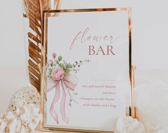 Floral Bloom Bar Schild, Rosa Blume Bar Schild Vorlage, druckbare Schleife Brautdusche Schilder AB11