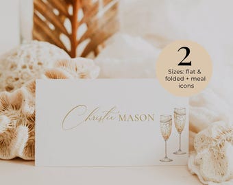 Name Card for Bridal Shower, Editable Place Card Template, Pearls and Prosecco Decor, Printable Place Setting Cards AB01