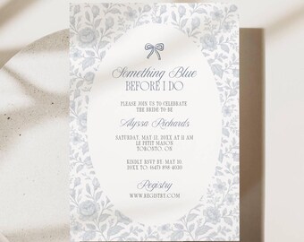 Bridal Shower Invitations Something Blue Before I Do, French Toile Invite Template, Diy Digital Download 5x7