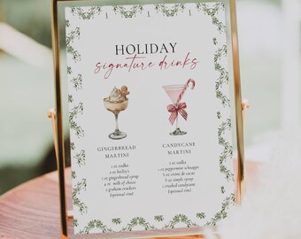 Holiday Signature Cocktail Sign, Christmas Bar Menu Template, Editable Drink Sign for Wedding, Engagement, Bridal Shower AB09