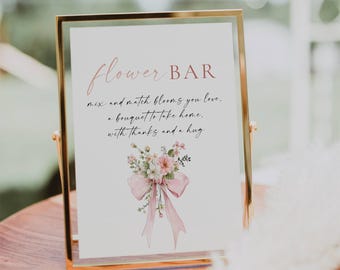 Flower Bar Sign, Floral Bloom Bar Sign Template, Bridal Shower Bouquet Sign Digital AB11