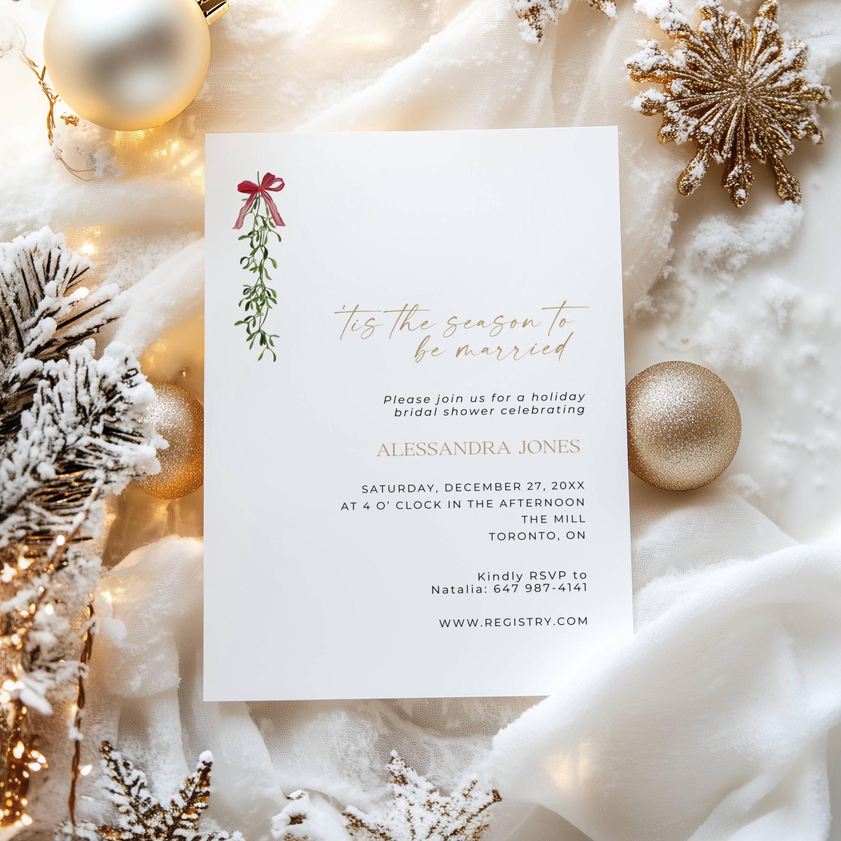 Christmas Bridal Shower Invitation Template, Tis the Season to Be
