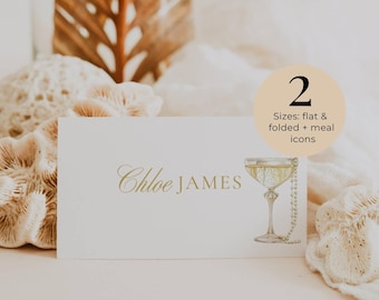 Bridal Shower Place Card Template, Pearls and Prosecco Name Card, Editable Shower Table Card, Brunch and Bubbly Decor AB02