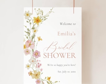 Wild Flowers Bridal Shower Welcome Sign, Printable Spring Bridal Brunch Poster, Floral Shower Signage Template AB04