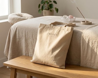 Personalized Reiki Tote Bag | Spiritual Healer Gift | Energy in Motion | Ivory or Black