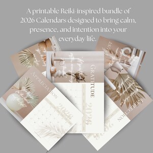 2026 Printable Reiki Inspired Calendar with mindful monthly quotes & 5 Reiki Principles Poster, Minimal Wall Art, Instant Download