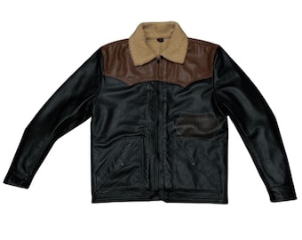 Men's Vintage Leather Shearling Jacket - Black Brown Western Aviator Bomber Coat, Genuine Sheepskin Special Winter Outerwear