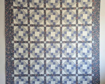 Vintage 1999 St. Monica's Boutique Signed Ohio Star Quilt Pastel Floral Calico Handmade Quilt