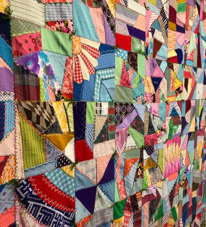 Handmade Scrappy Crazy Quilt Vibrant Rainbow Patchwork Throw With ...