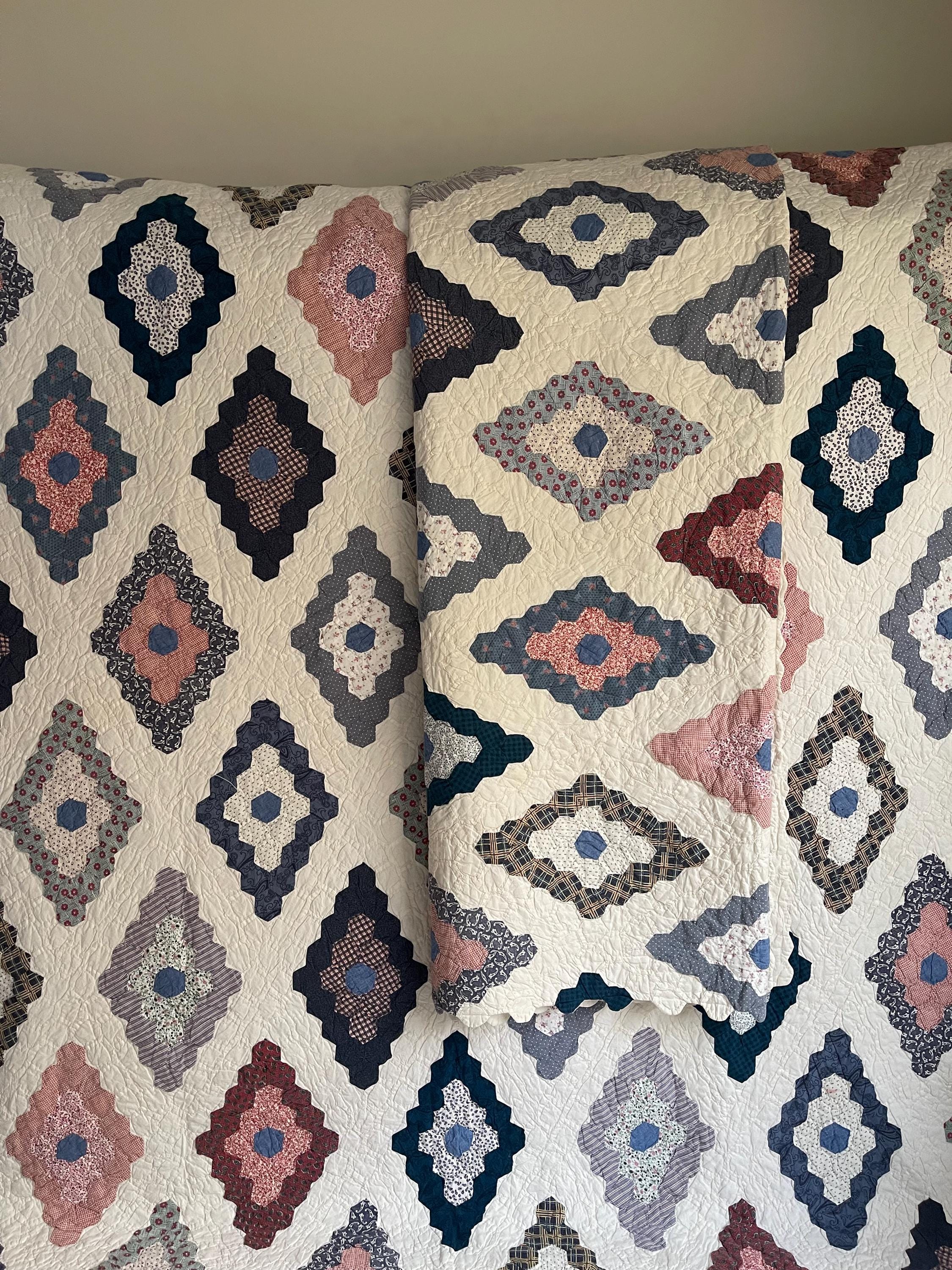 フラワーガーデンஐ⋆ピンクのキルト・はぎれ・レア♡ビンテージ・アンティーク Antique quilt grandmothers flower garden - Etsy 日本
