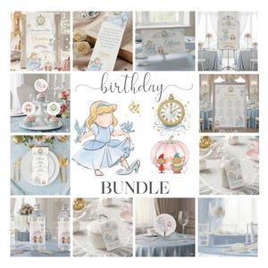 Princess Cinderella Party Set | Editable Canva Bundle for Girls Birthday