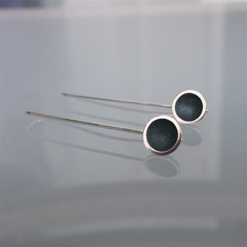 Elegant contemporary earrings hook cups oxidized handmade in silver image 2