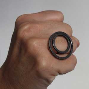 Contemporary handmade ring &quot;O2&quot; made in oxidized silver