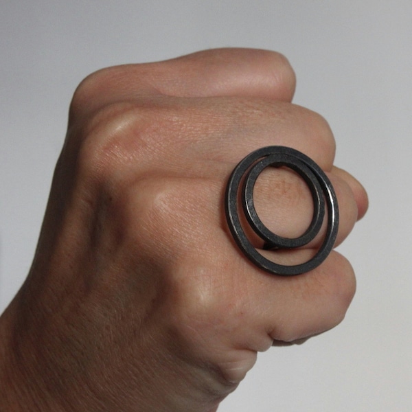 Contemporary handmade ring "O2" made in oxidized silver