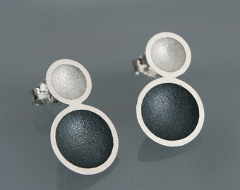 Contemporary handmade earrings  in silver "2cups Black and white"