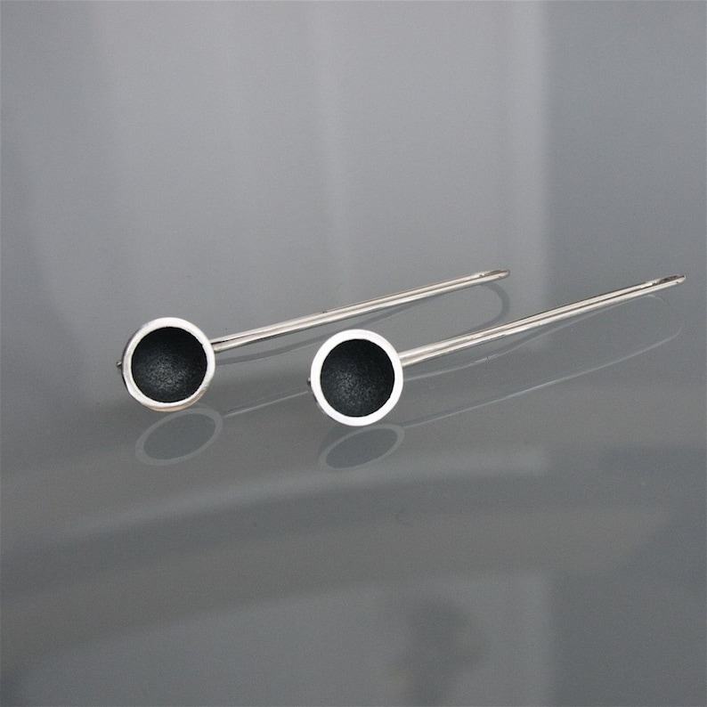 Elegant contemporary earrings hook cups oxidized handmade in silver image 1