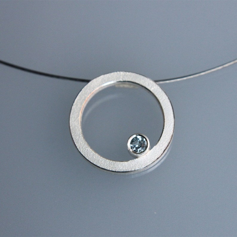 Contemporary handmade silver pendant Q with blue topaz image 4