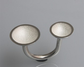 ring 2 cups  handmade in bleached (white) sterling silver