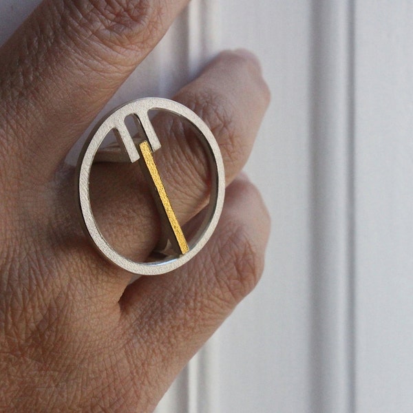 Ring Qt in silver with 18kt yellow gold