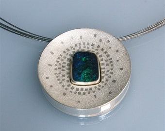 opal pendant in sterling silver with 18K palladium white gold kum boo