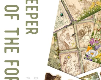 Keeper Of The Forest Junk Journal, Printable Paper Crafting Kit, Forest Junk Journal, Vintage Ephemera Pages, Digital Scrapbook Craft 002413