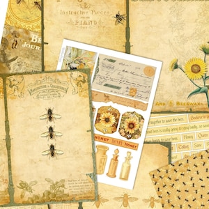 Save The Bees printable paper crafting kit and bee embellishments. Vintage journaling supplies 002315