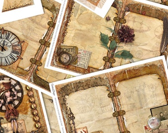Steampunk Journal Kit, Junk Journal Kit, Printable Journal Kit, Digital Junk Journal, Steampunk Digital Kit, Dark Academia Scrapbook 001899