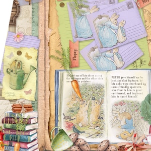 Peter Rabbit Junk Journal Kit, Printable Journal Pages, Beatrix Potter, Ephemera Digital, Baby Shower Journal, Crafting Kit  002160