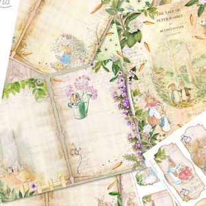 Peter Rabbit's Carrot Hunt junk journal digital themed paper for crafting. Vintage ephemera supplies 002308