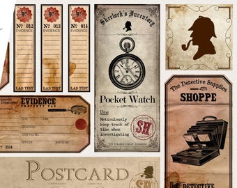 Small & Precious Detective Crafting Bundle,  Sherlock Holmes Bundle, Detective Pack, Digital Paper, Evidence Bag, Case File, Evidence 001665