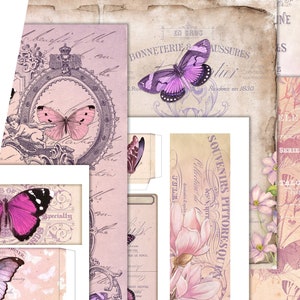 Beloved Butterflies Junk Journal Kit, Junk Journal Supplies, Junk Journal Printables, Butterfly Decor, Junk Journal Ephemera, DIY Kit 002218 image 8