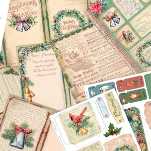 Cozy Christmas Journal Kit, Xmas Ephemera Sheets, Vintage Christmas Embellishments, Summer Christmas Paper Craft, Christmas In July 002341