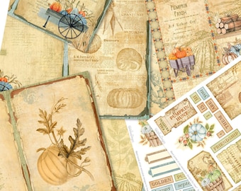 Pumpkin Patch Junk Journal Kit, Fall Junk Journal Kit, Autumn Journal, Printable Journal, Printable Embellishments, Craft Supplies - 002346