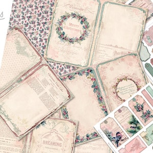 Sweet Pink Christmas Embellishments, Junk Journal Crafting Kit, Vintage Ephemera, Holiday Journal, Christmas Ephemera, Printable Kit 002342