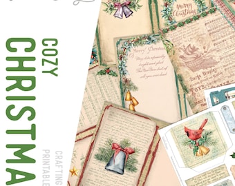 Cozy Christmas Junk Journal Kit (Standard) - Printable Craft Kit with Journal Pages, Embellishments & Papers - 002341