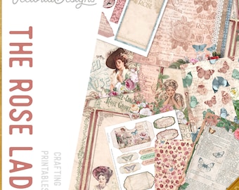 The Rose Lady Junk Journal Kit (DELUXE), Printable Craft Kit - 002807