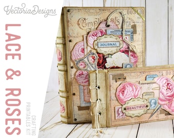 Lace & Roses Crafting Printables Kit, Ephemera Holder, Junk Journal Printables, Junk Journal Pages, Junk Journal Ephemera 002165