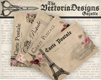 Paris Postcards 5 x 3.5 inch printable images instant download digital collage sheet 000568