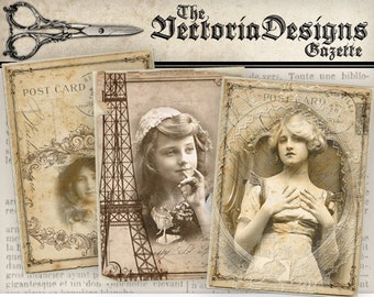 Shabby Elegant Women ATC vintage images printable instant download digital collage sheet 000393