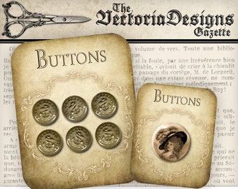 Printable Vintage Button Cards sewing hobby crafting printables digital graphics instant download digital collage sheet - 000219