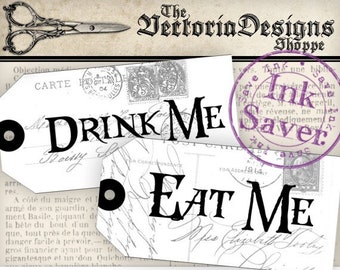 Drink Me Tags Eat Me Tags eco save ink instant download printable gift tags  digital Collage Sheet VDTAAL0879