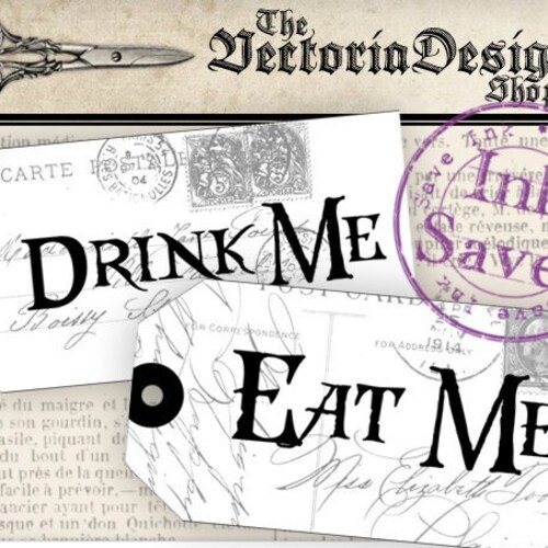 Drink Me Tags Eat Me Tags eco save ink instant download printable gift tags  digital Collage Sheet VDTAAL0879