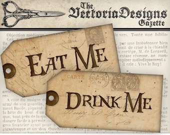 Alice In Wonderland Tags, Drink Me Tags, Eat Me Tags, Party Supplies, Digital Printable Tags, Drink Me Labels, Digital Tags, Paper 000352