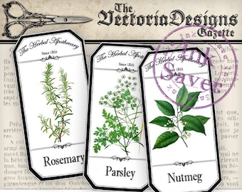 Mini Herbal Apothecary Labels Printable Herb Labels White Background Save Ink - 000832