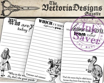 Alice in Wonderland journal Cards printable ink saver junk journal embellishments instant digital download digital sheet - 000394